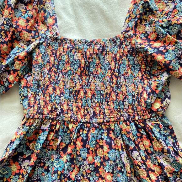 Free People Show Me Love Linen Blend Floral Romper Puff Sleeve Pockets Medium - Picture 8 of 13